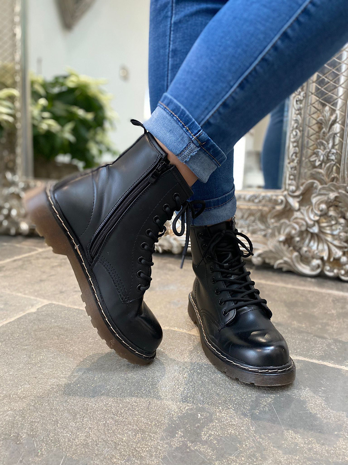 Matte Zip Combat Boots