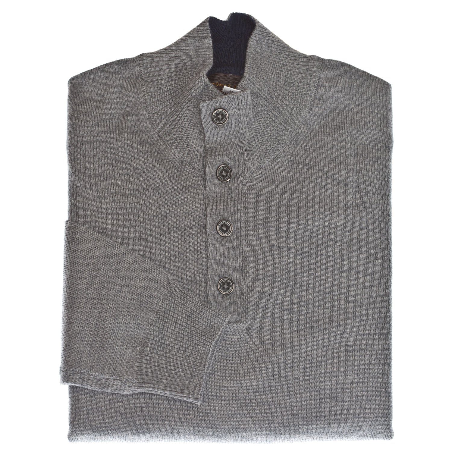 Medium Grey 1/4 Button Merino Wool Sweater