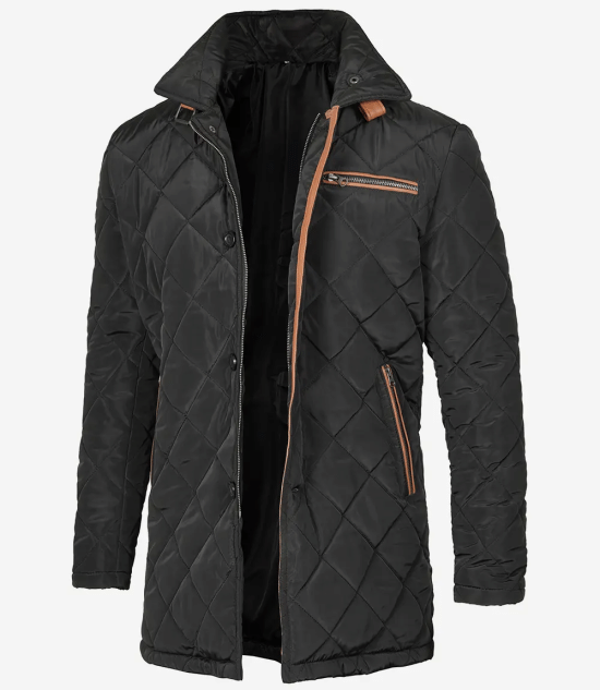 Men's 3/4 Length Quilted Coat Black