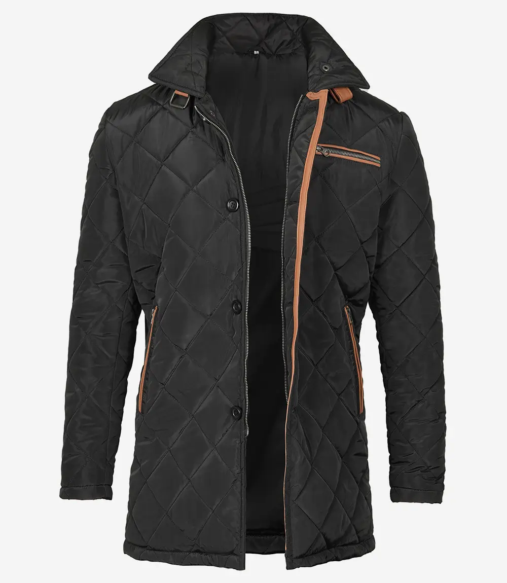 Men's 3/4 Length Quilted Coat Black