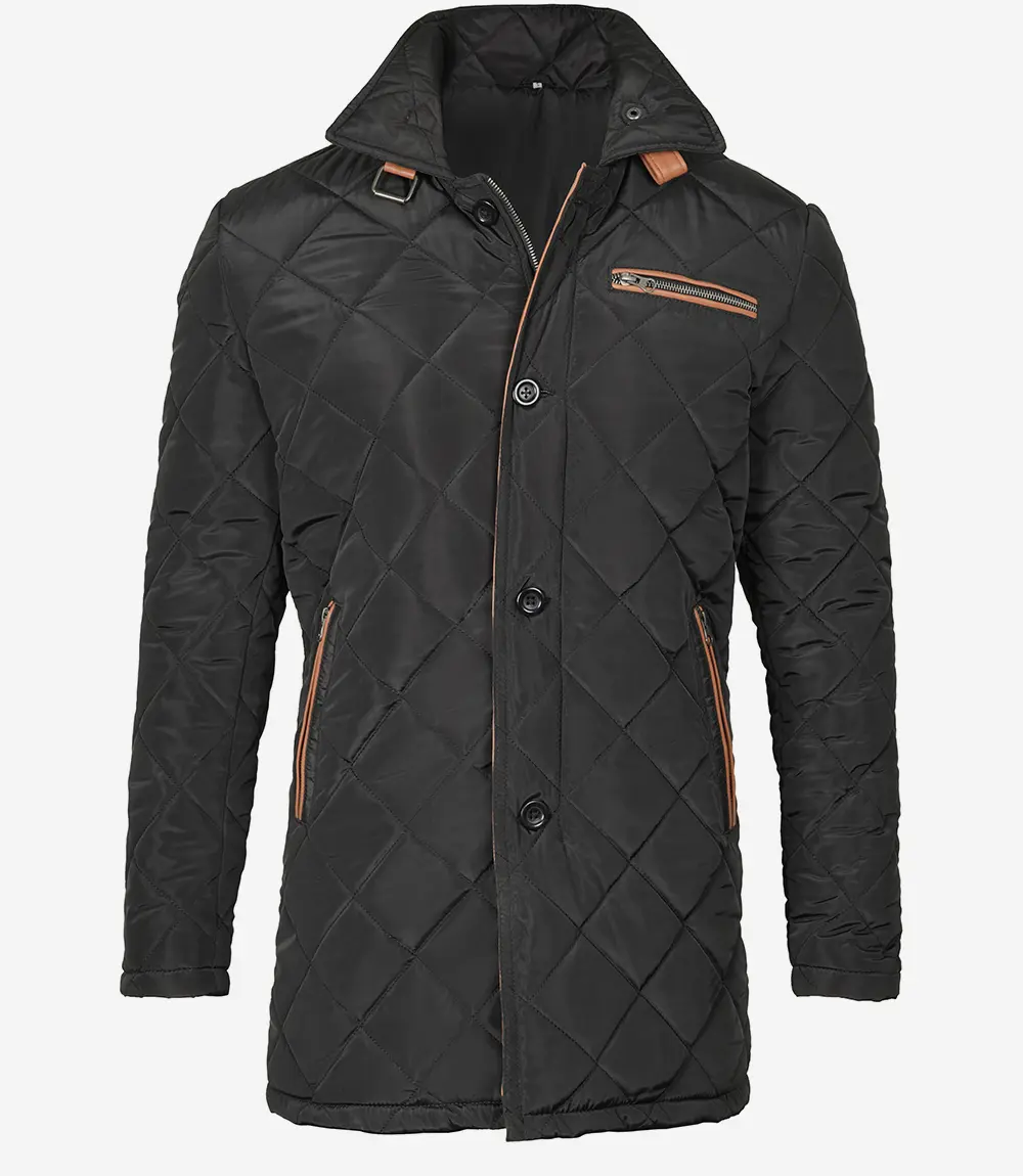 Men's 3/4 Length Quilted Coat Black