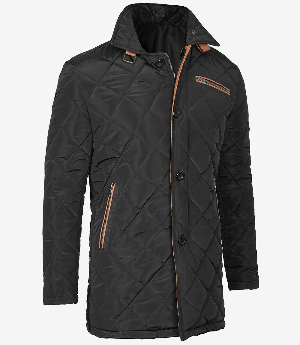 Men's 3/4 Length Quilted Coat Black