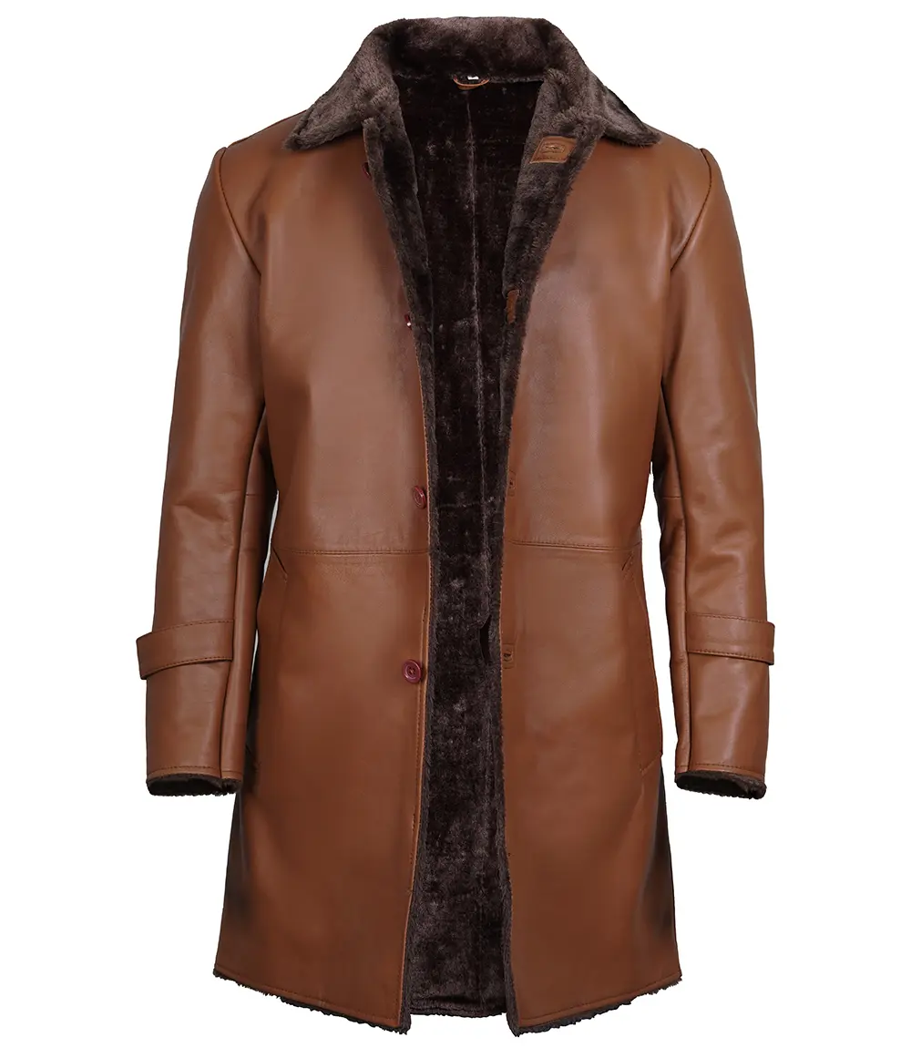 Men's Brown Real Leather Shearling Coat