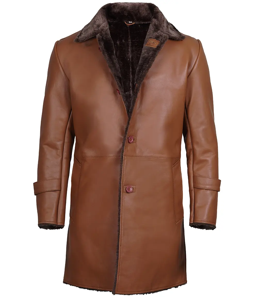 Men's Brown Real Leather Shearling Coat