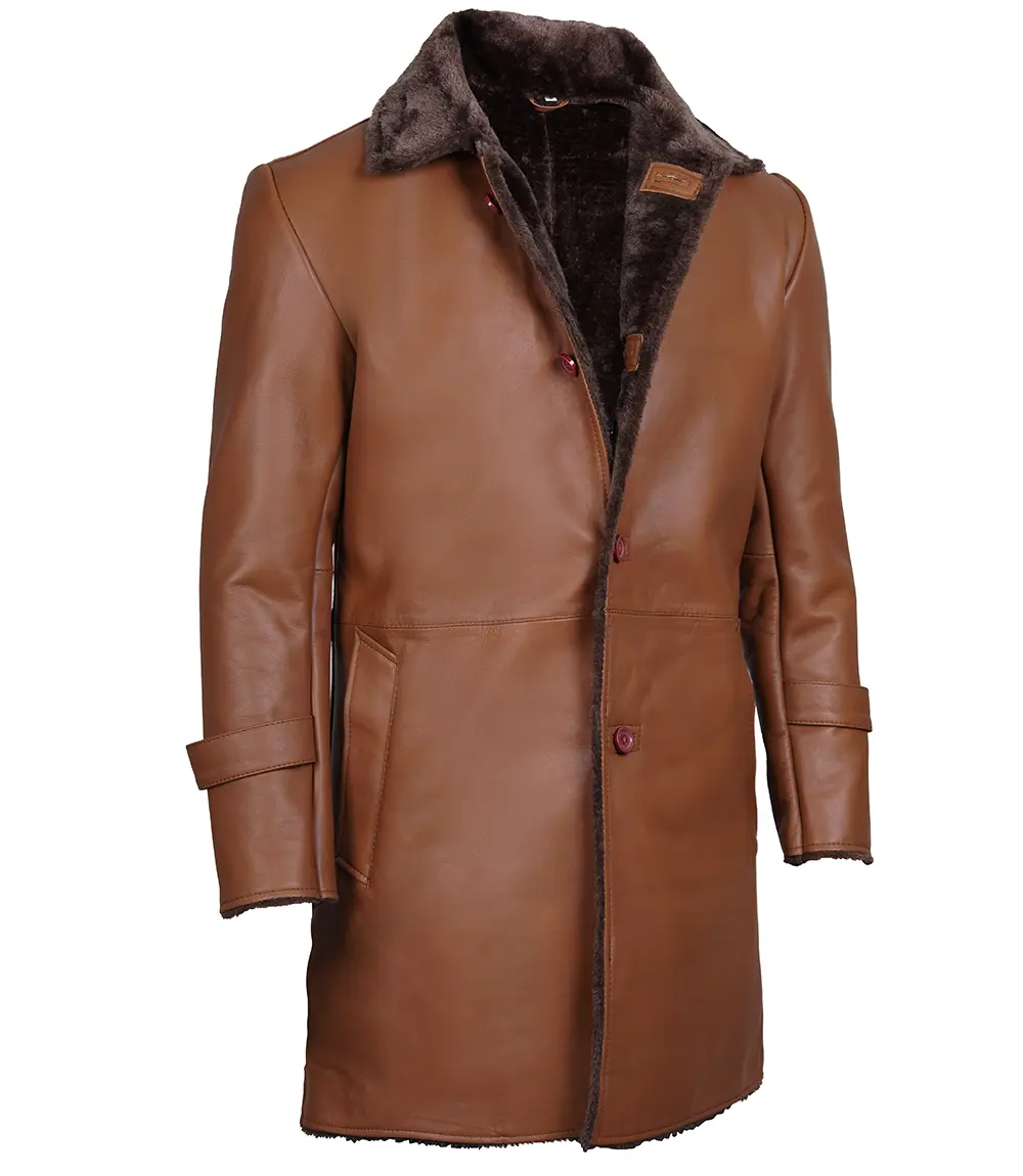 Men's Brown Real Leather Shearling Coat