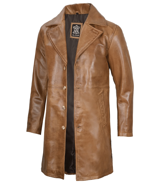 Men's Camel Brown Real Leather Car Coat