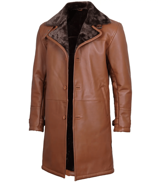 Men's Dark Brown Cognac Leather Shearling Coat