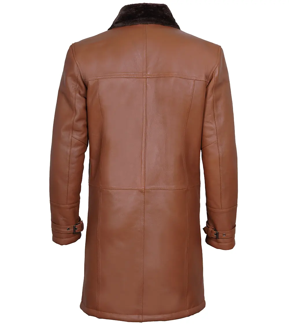 Men's Dark Brown Cognac Leather Shearling Coat