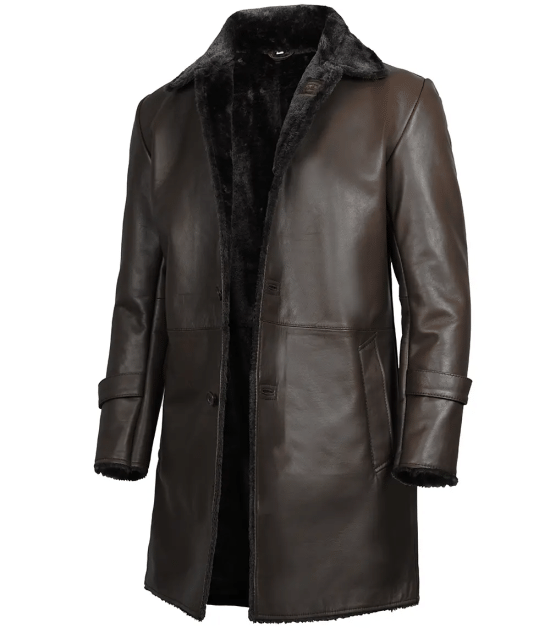 Men's Dark Brown Real Leather Shearling Coat