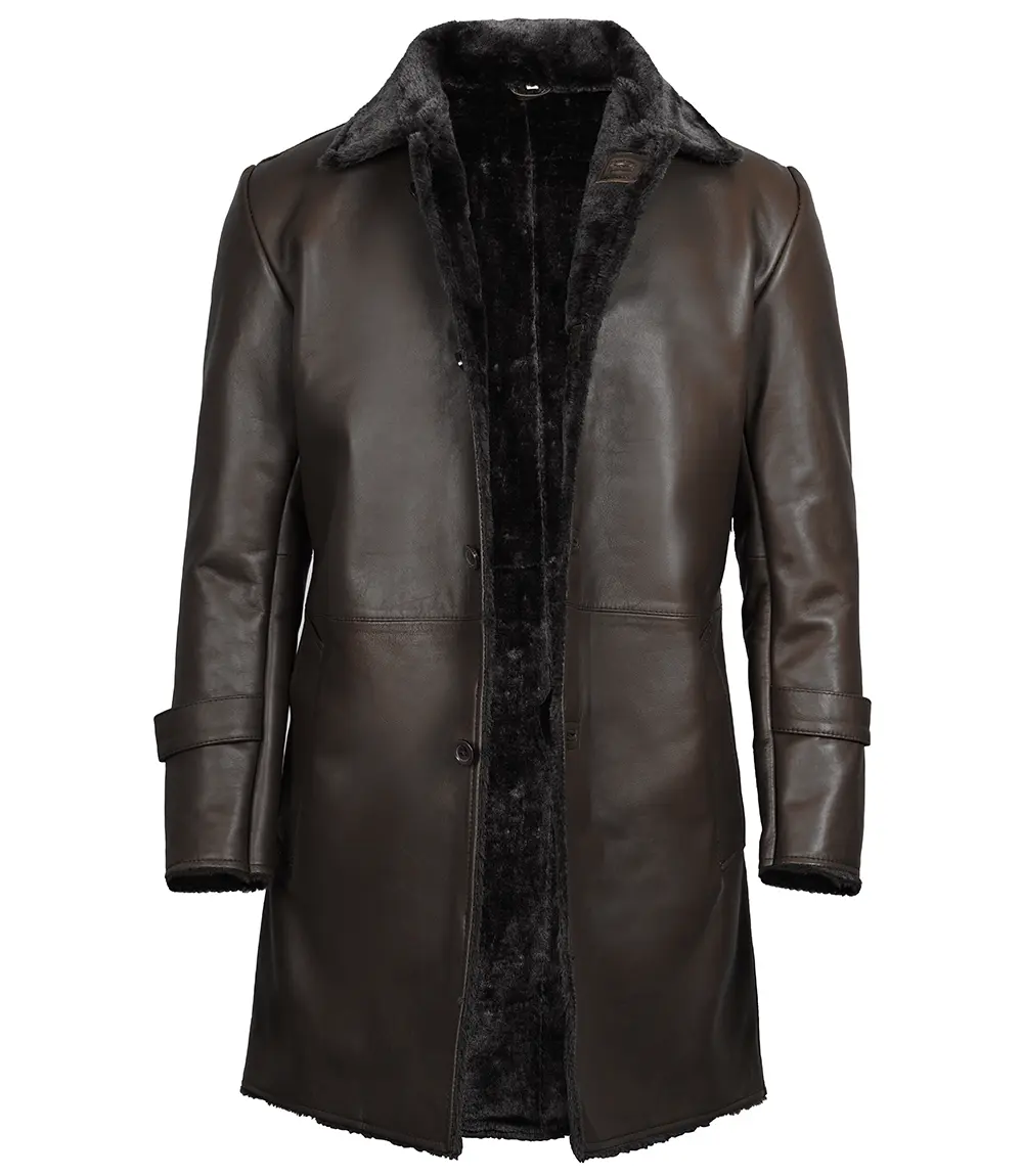 Men's Dark Brown Real Leather Shearling Coat