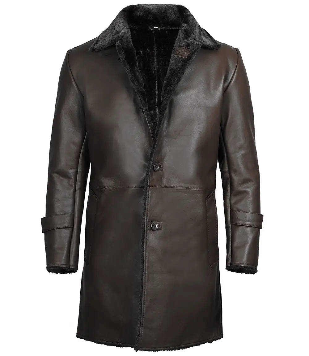 Men's Dark Brown Real Leather Shearling Coat