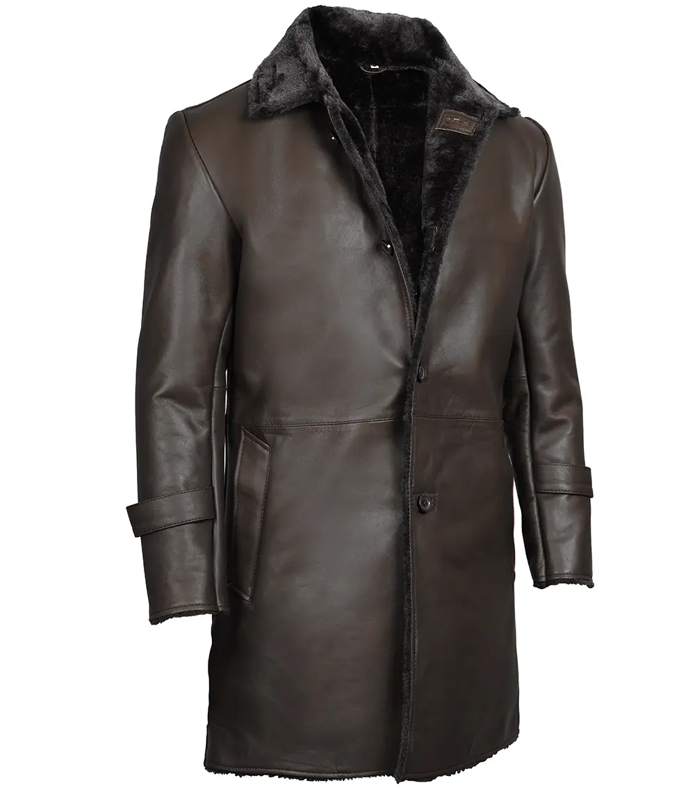 Men's Dark Brown Real Leather Shearling Coat