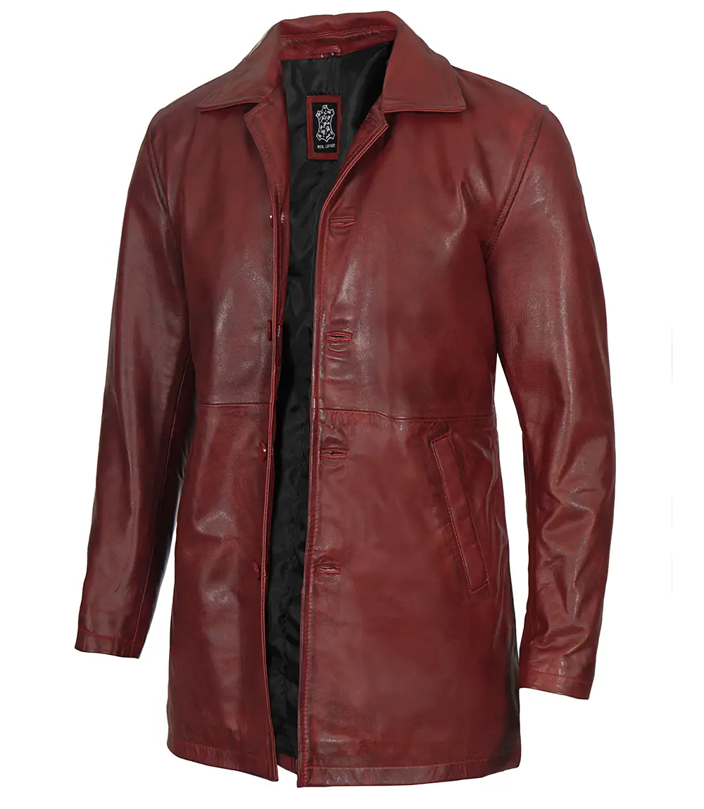 Men's Maroon Real Lambskin Leather Car Coat