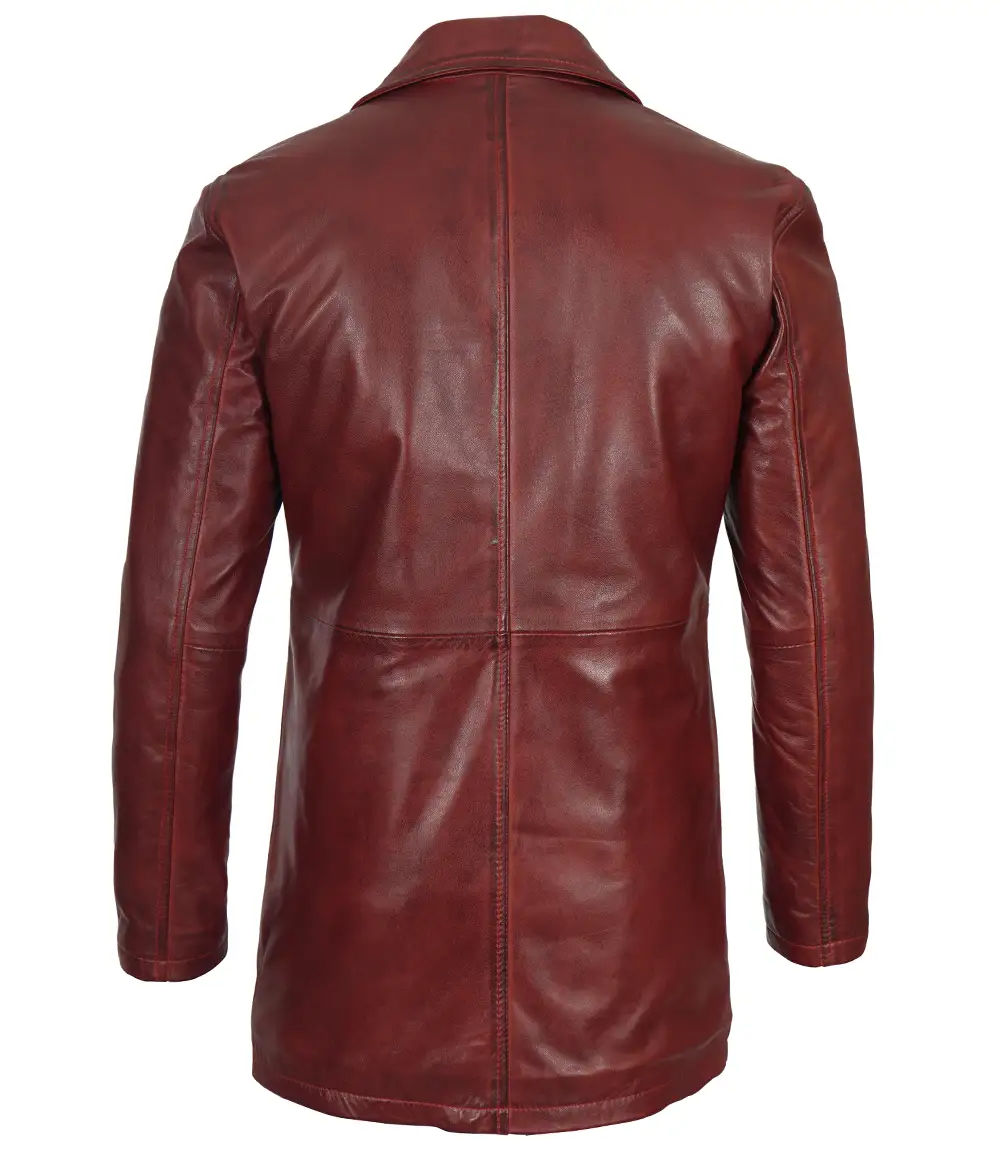 Men's Maroon Real Lambskin Leather Car Coat