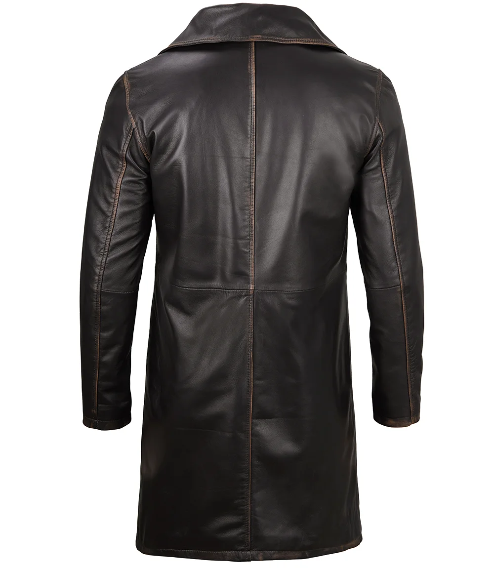 Men's Real Leather Rub Off Dark Brown Car Coat