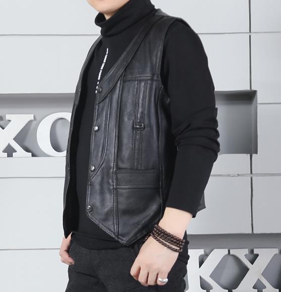 Men's Autumn Bussiness Casual Outerwear Leather Vest Style Jacket