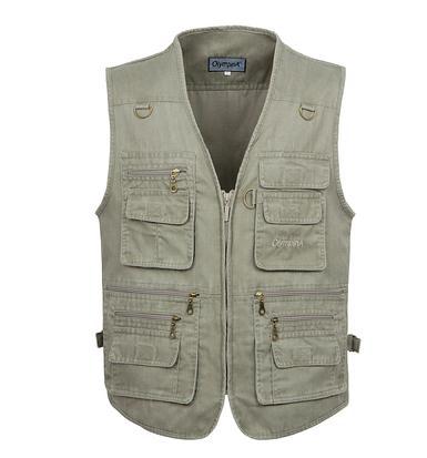 Men's Cotton Multi Pocket V-Neck Casual Outdoor Sleeveless Jacket