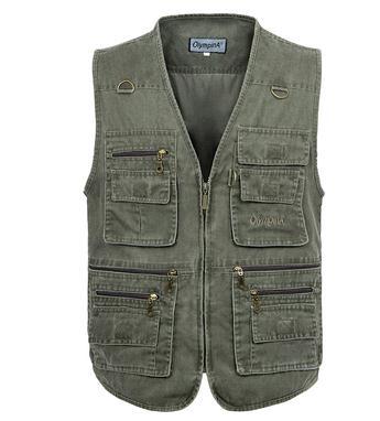 Men's Cotton Multi Pocket V-Neck Casual Outdoor Sleeveless Jacket