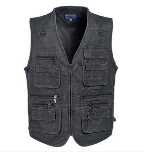 Men's Cotton Multi Pocket V-Neck Casual Outdoor Sleeveless Jacket