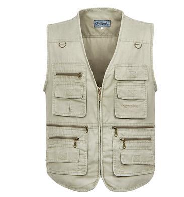 Men's Cotton Multi Pocket V-Neck Casual Outdoor Sleeveless Jacket