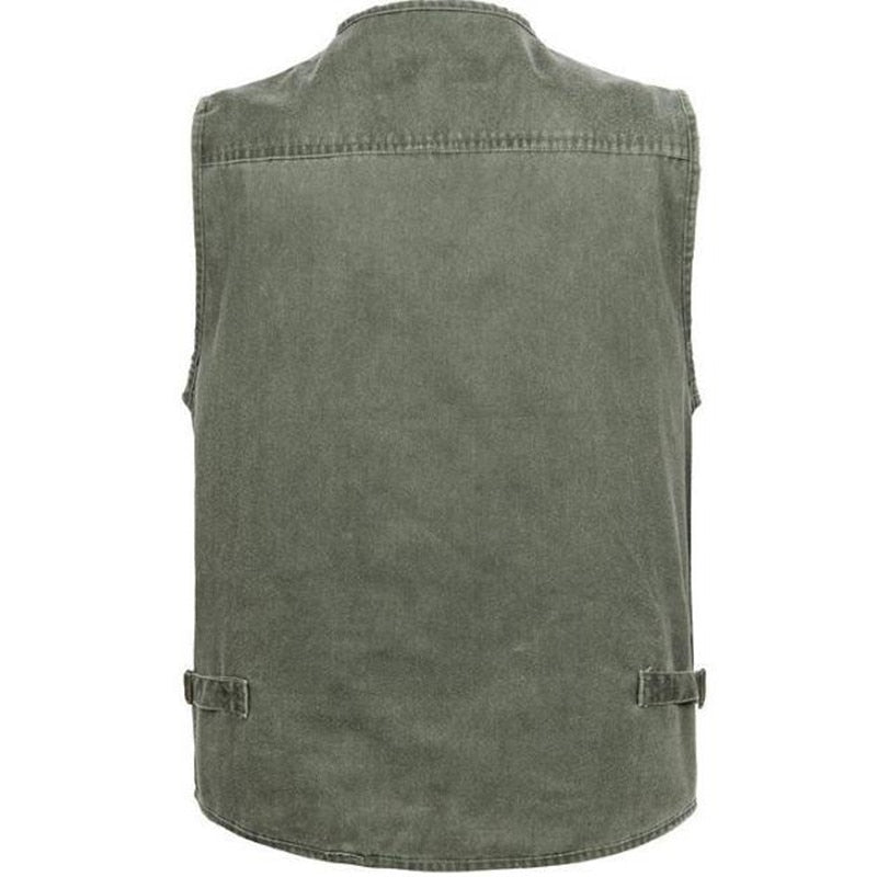 Men's Cotton Multi Pocket V-Neck Casual Outdoor Sleeveless Jacket