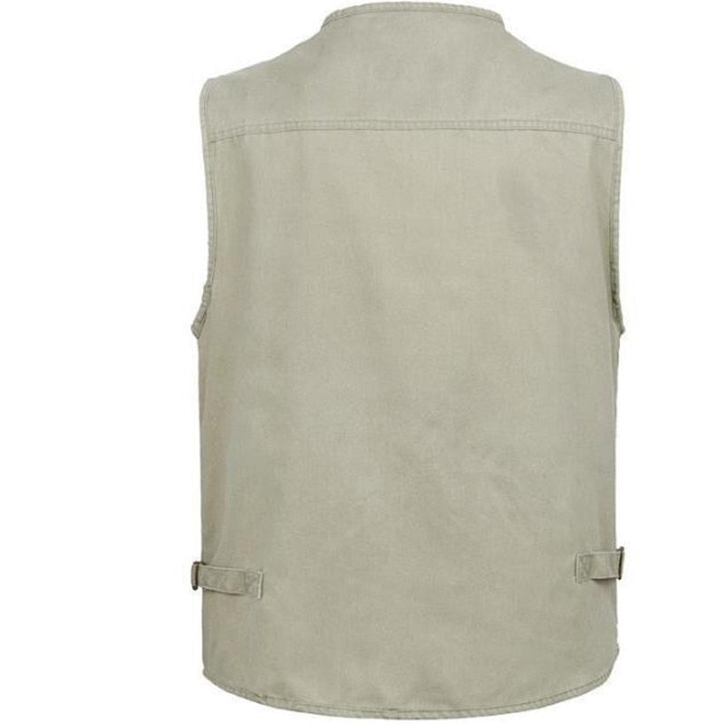 Men's Cotton Multi Pocket V-Neck Casual Outdoor Sleeveless Jacket