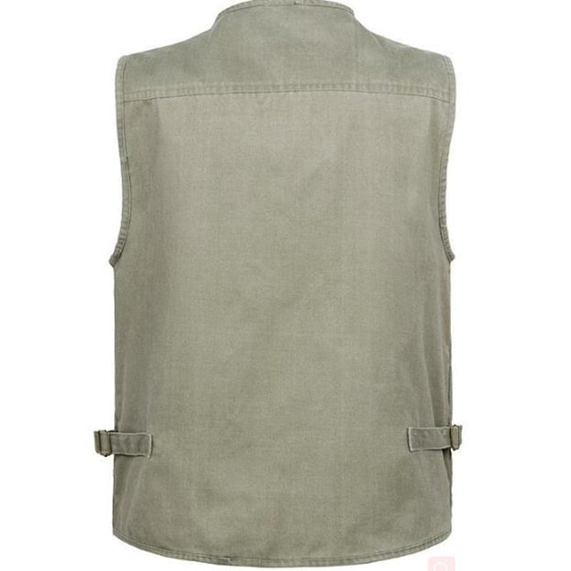 Men's Cotton Multi Pocket V-Neck Casual Outdoor Sleeveless Jacket