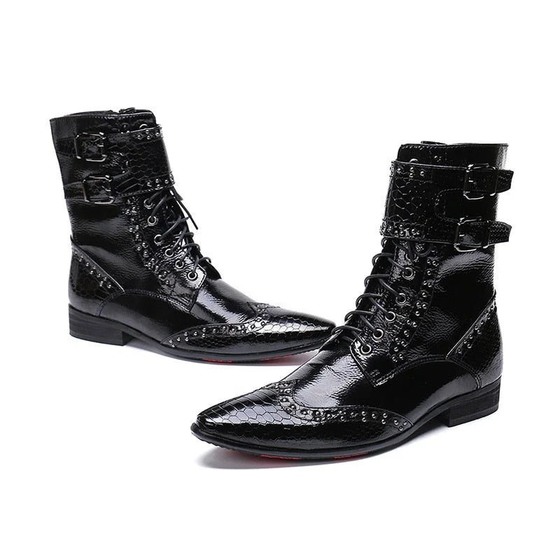 Men's Korean FashionPointed Toe Buckle Decor Military Ankle Boots