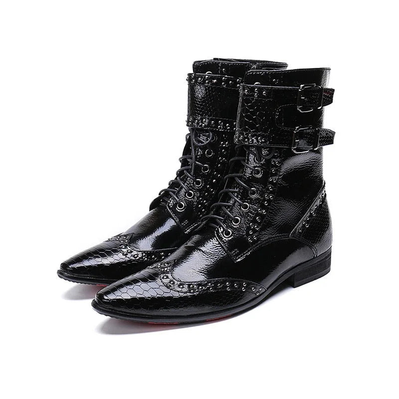 Men's Korean FashionPointed Toe Buckle Decor Military Ankle Boots