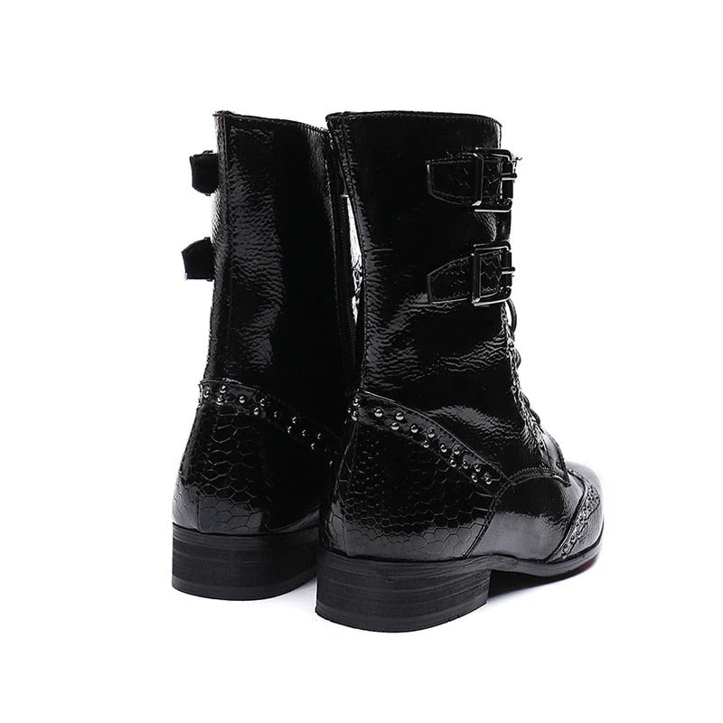 Men's Korean FashionPointed Toe Buckle Decor Military Ankle Boots