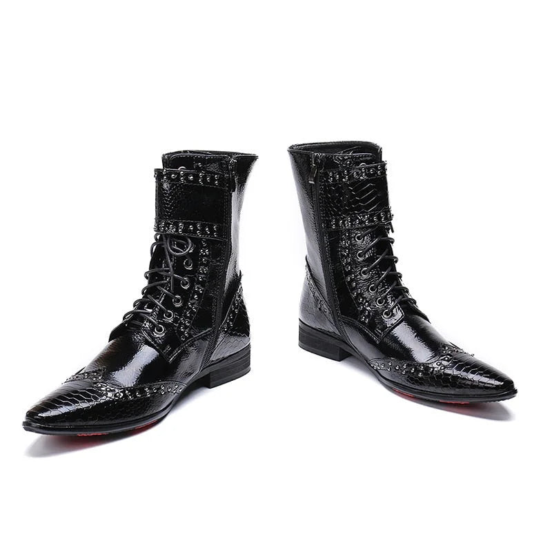 Men's Korean FashionPointed Toe Buckle Decor Military Ankle Boots