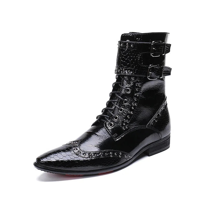 Men's Korean FashionPointed Toe Buckle Decor Military Ankle Boots