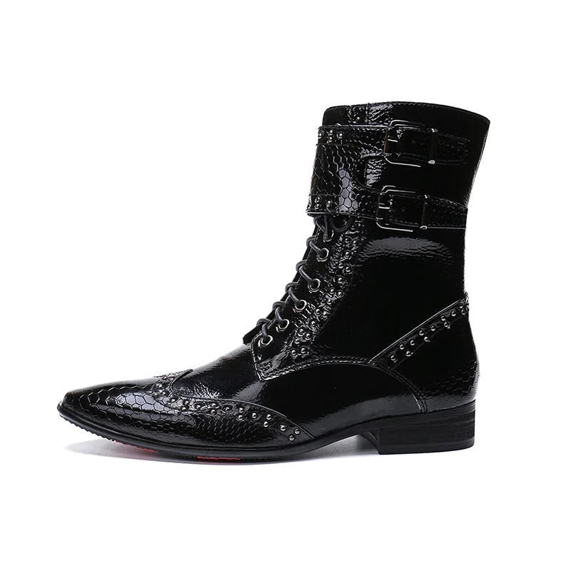 Men's Korean FashionPointed Toe Buckle Decor Military Ankle Boots