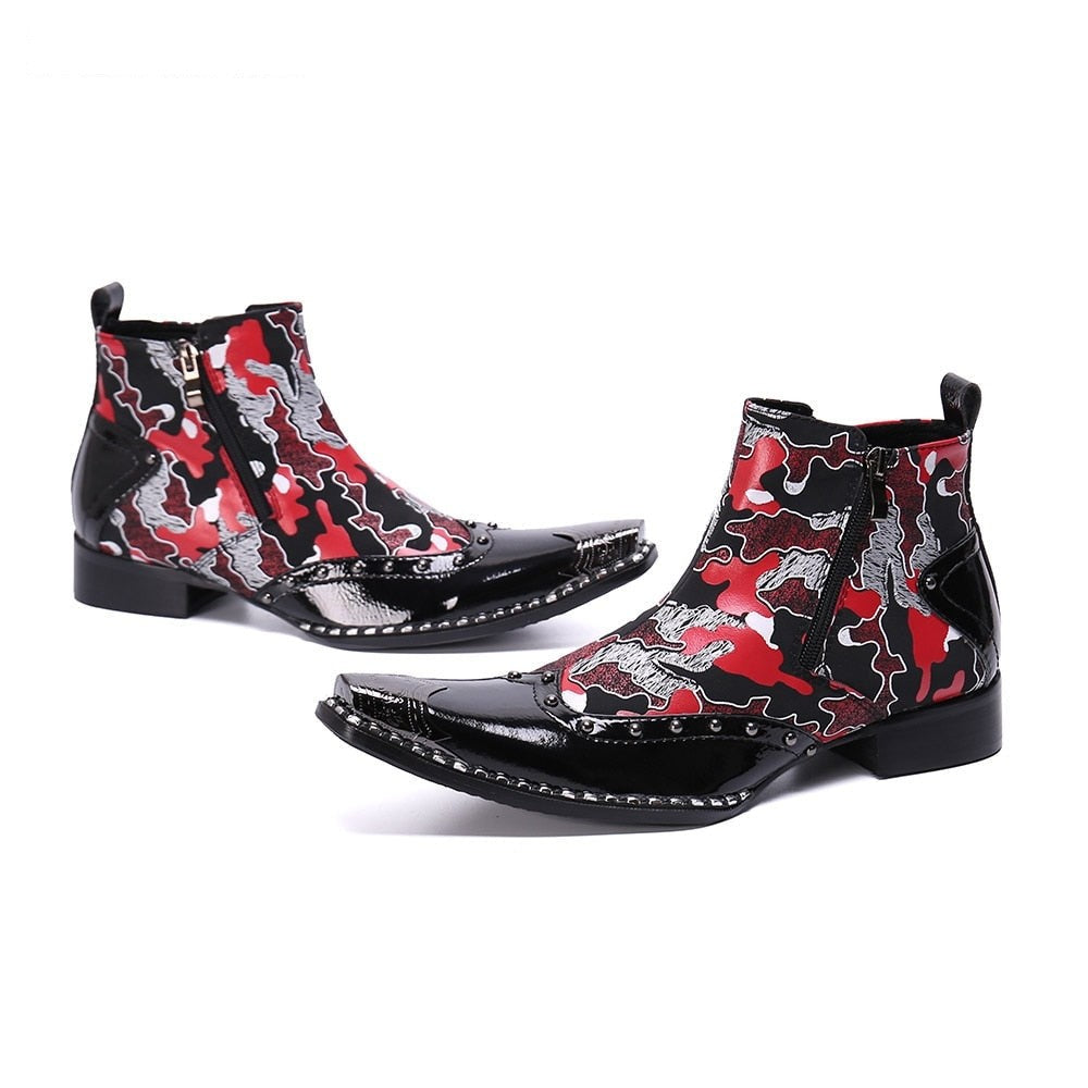 Men's Punk Rock Pointed Metal Tip Leather Ankle Boots for Formal Party