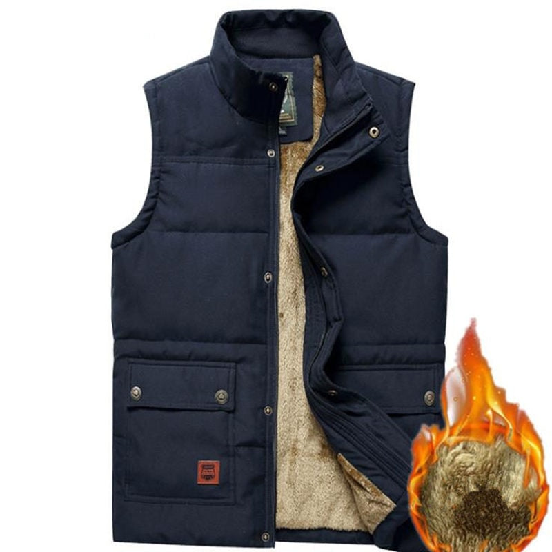 Men's Solid Thicken Outerwear Mandarin Collar Loose Sleeveless Vest Coat