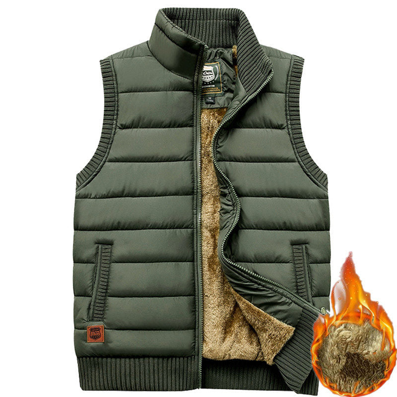 Men's Solid Thicken Outerwear Mandarin Collar Loose Sleeveless Vest Coat