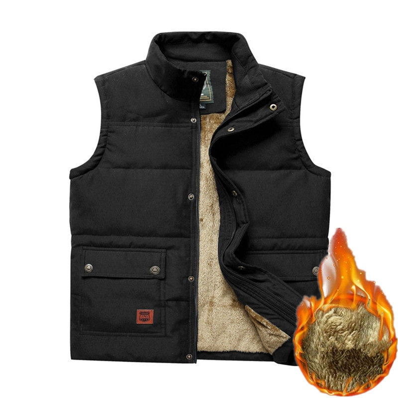 Men's Solid Thicken Outerwear Mandarin Collar Loose Sleeveless Vest Coat