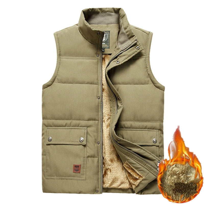 Men's Solid Thicken Outerwear Mandarin Collar Loose Sleeveless Vest Coat