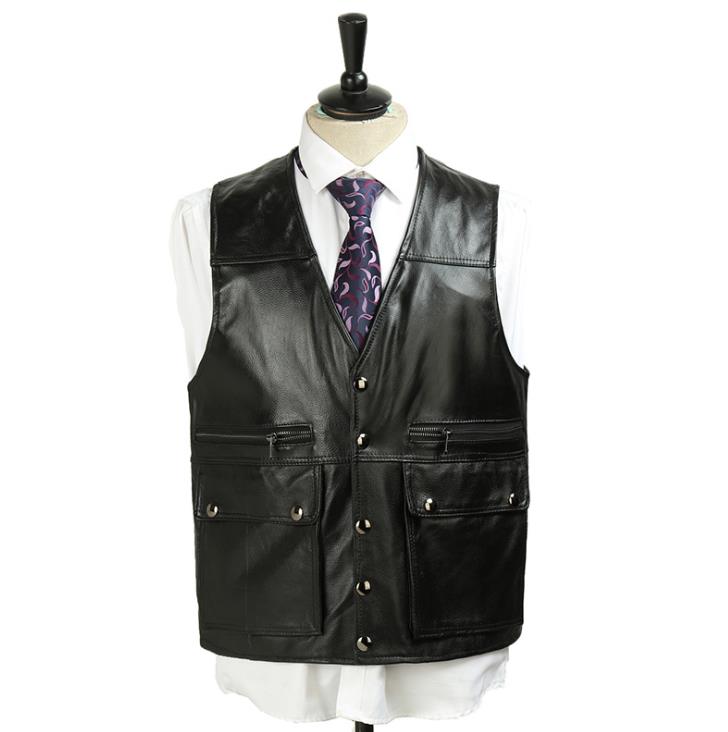 Men's Winter Synthetic Leather Casual V-Neck Outerwear Waistcoat