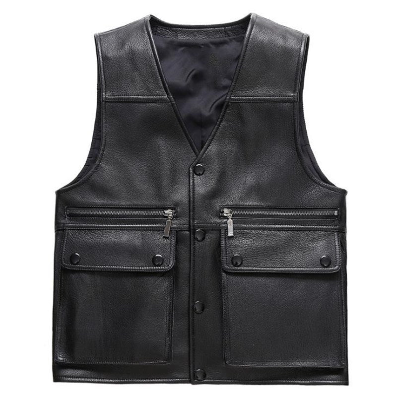 Men's Winter Synthetic Leather Casual V-Neck Outerwear Waistcoat