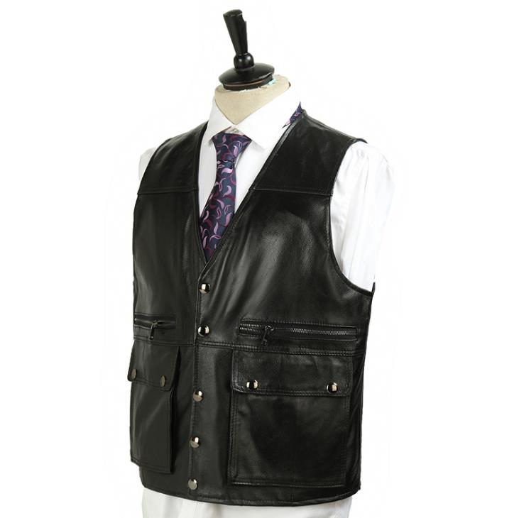 Men's Winter Synthetic Leather Casual V-Neck Outerwear Waistcoat