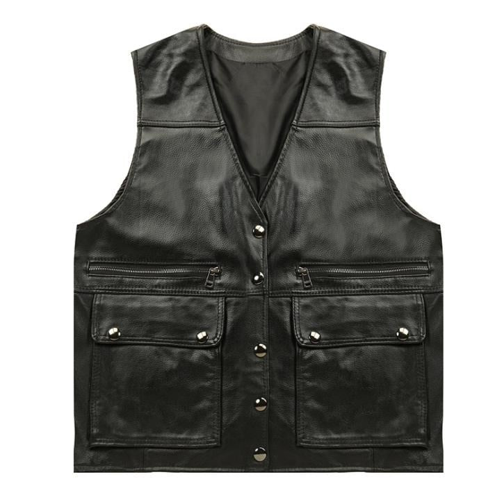 Men's Winter Synthetic Leather Casual V-Neck Outerwear Waistcoat