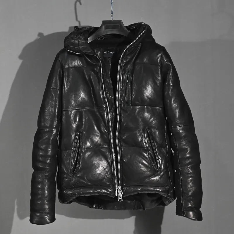 Men's Winter Vintage Streetwear Loose Genuine Leather Down Jacket