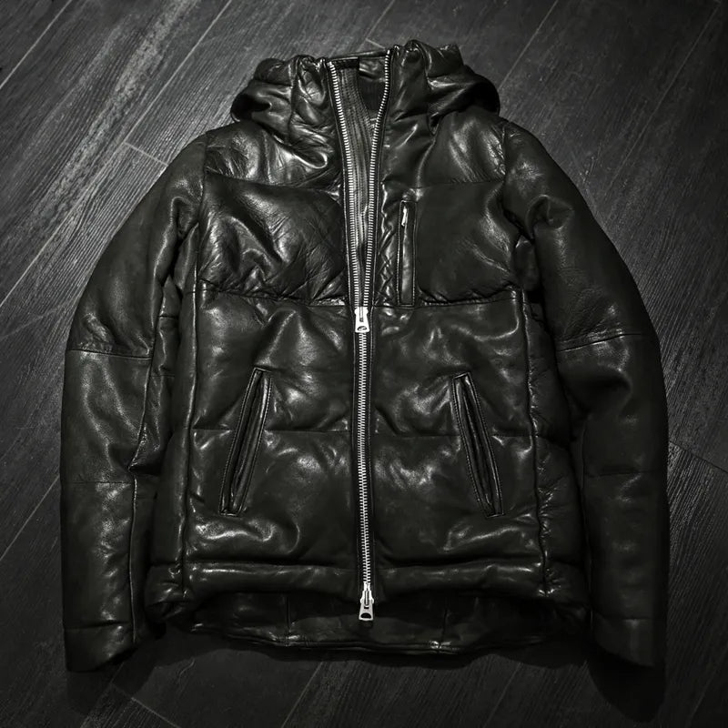 Men's Winter Vintage Streetwear Loose Genuine Leather Down Jacket