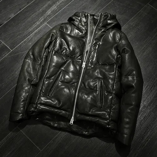 Men's Winter Vintage Streetwear Loose Genuine Leather Down Jacket