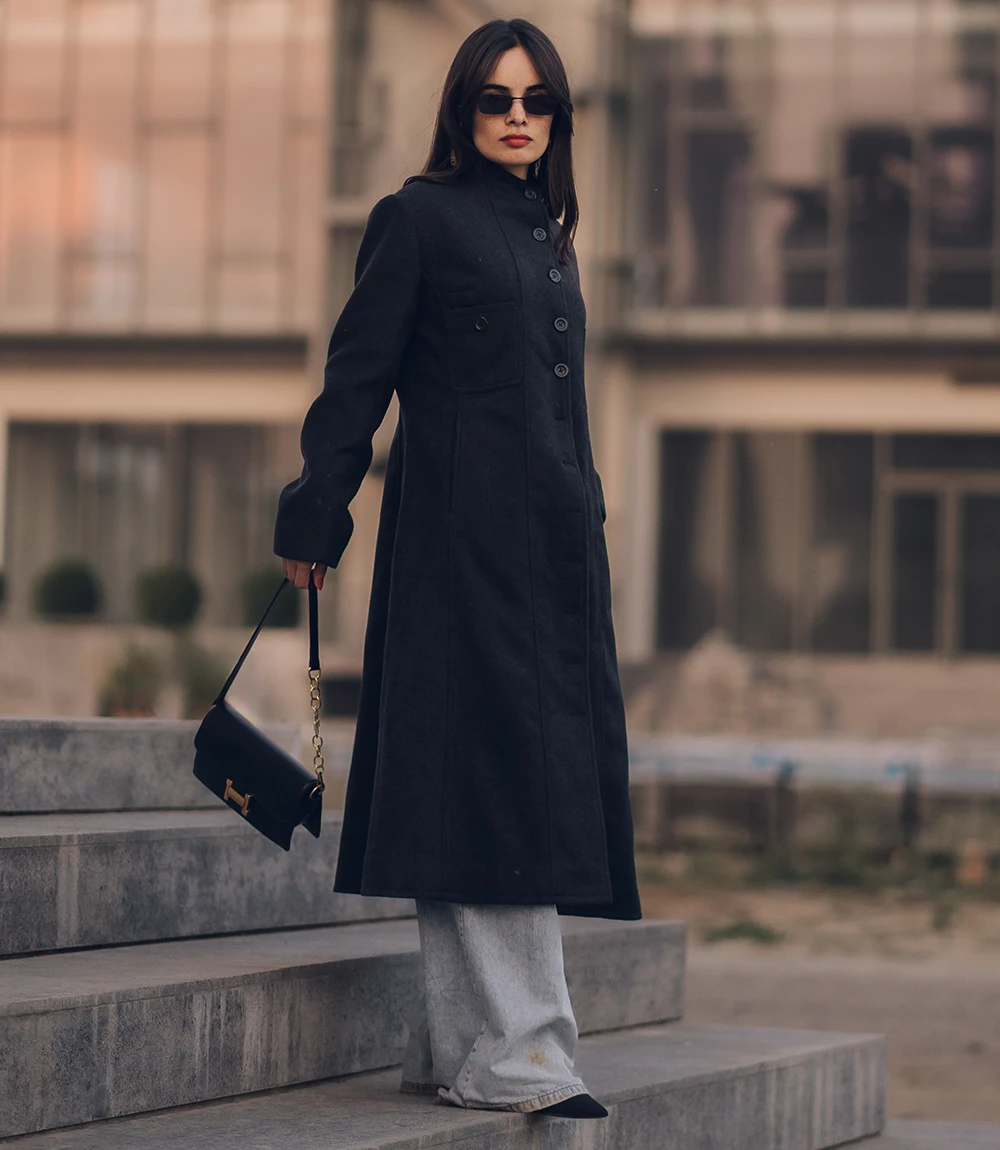 Michelle Charcoal Grey Long Wool Coat Women