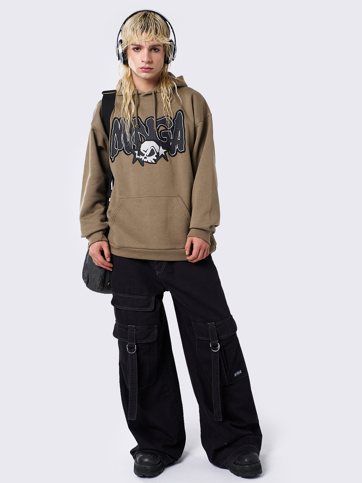 Minga Skull Khaki Graphic Hoodie