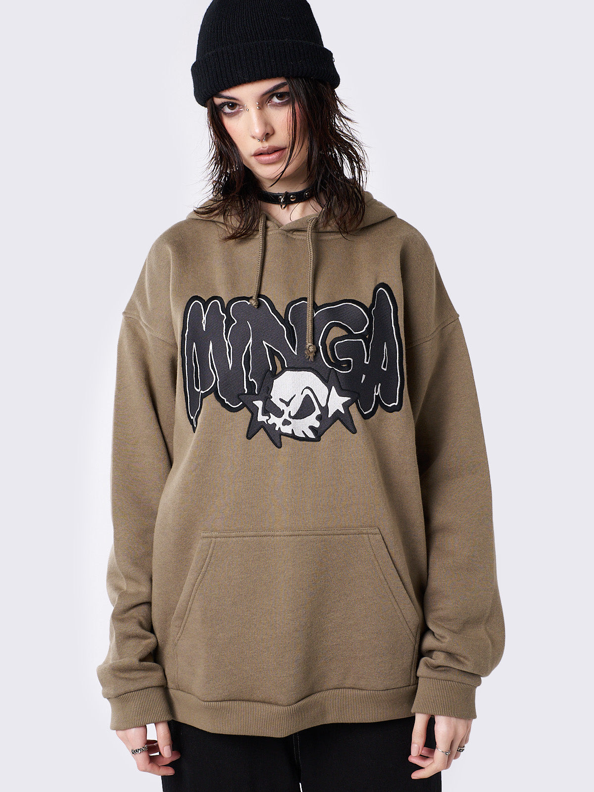 Minga Skull Khaki Graphic Hoodie