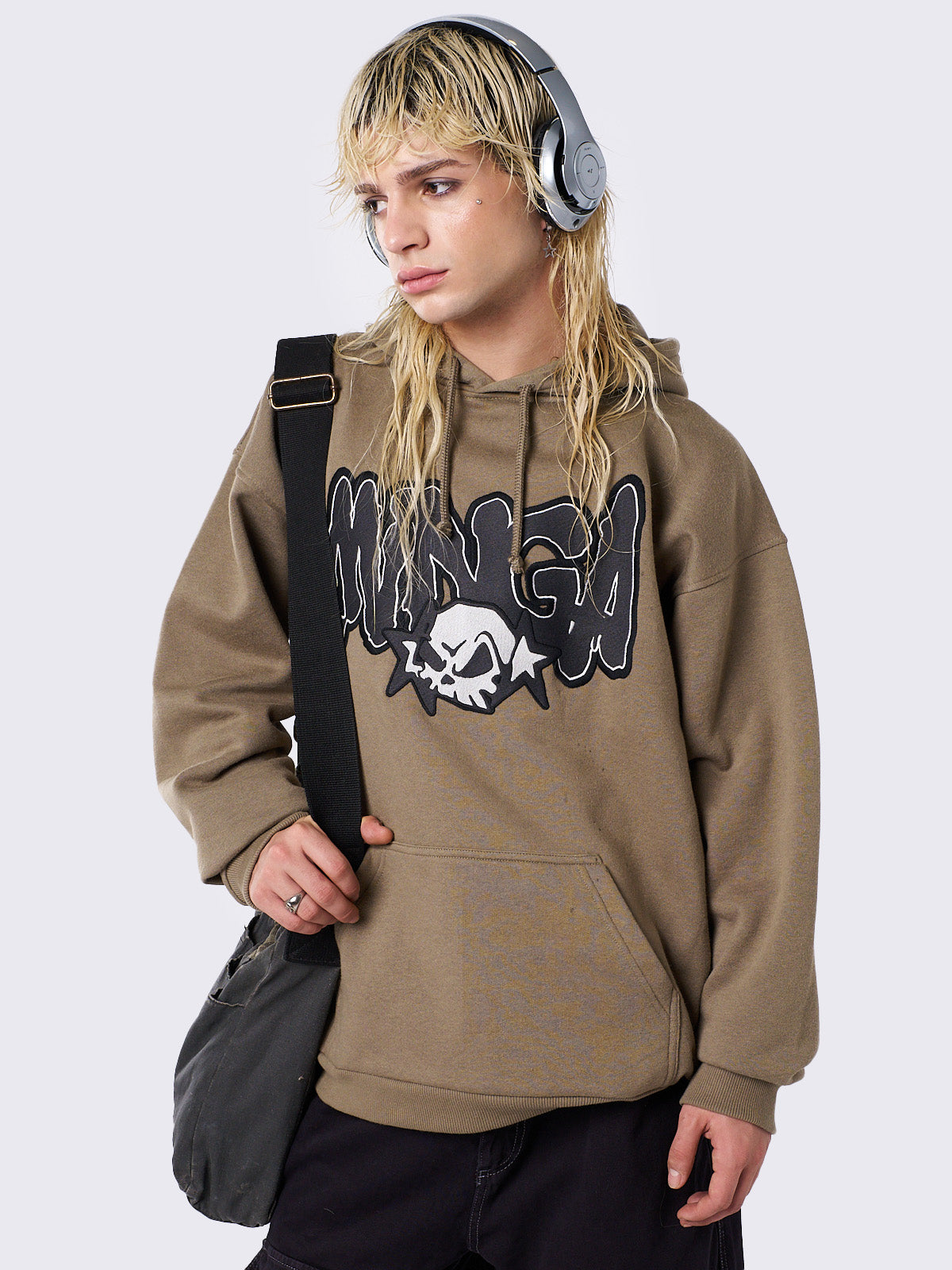 Minga Skull Khaki Graphic Hoodie