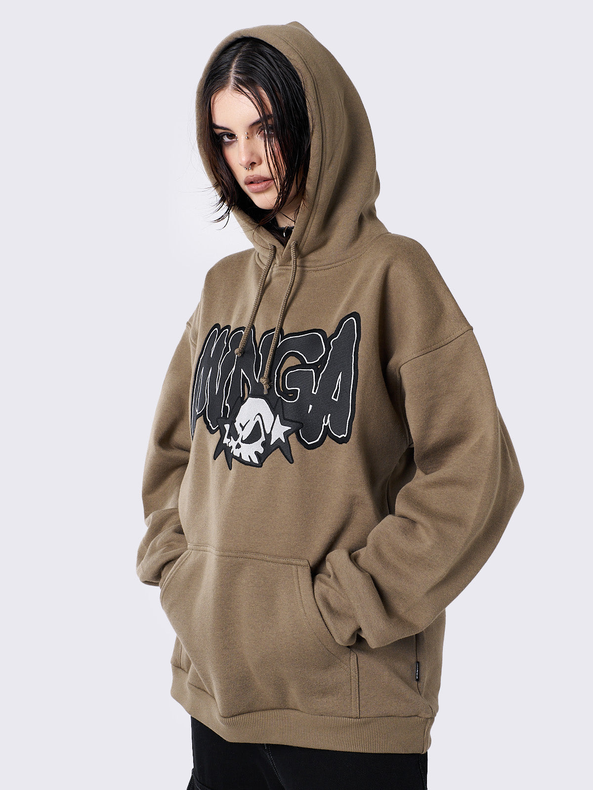 Minga Skull Khaki Graphic Hoodie